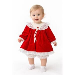 1980s Bryan Red Velvet Lace Baby Dress 12M USA Made Holiday